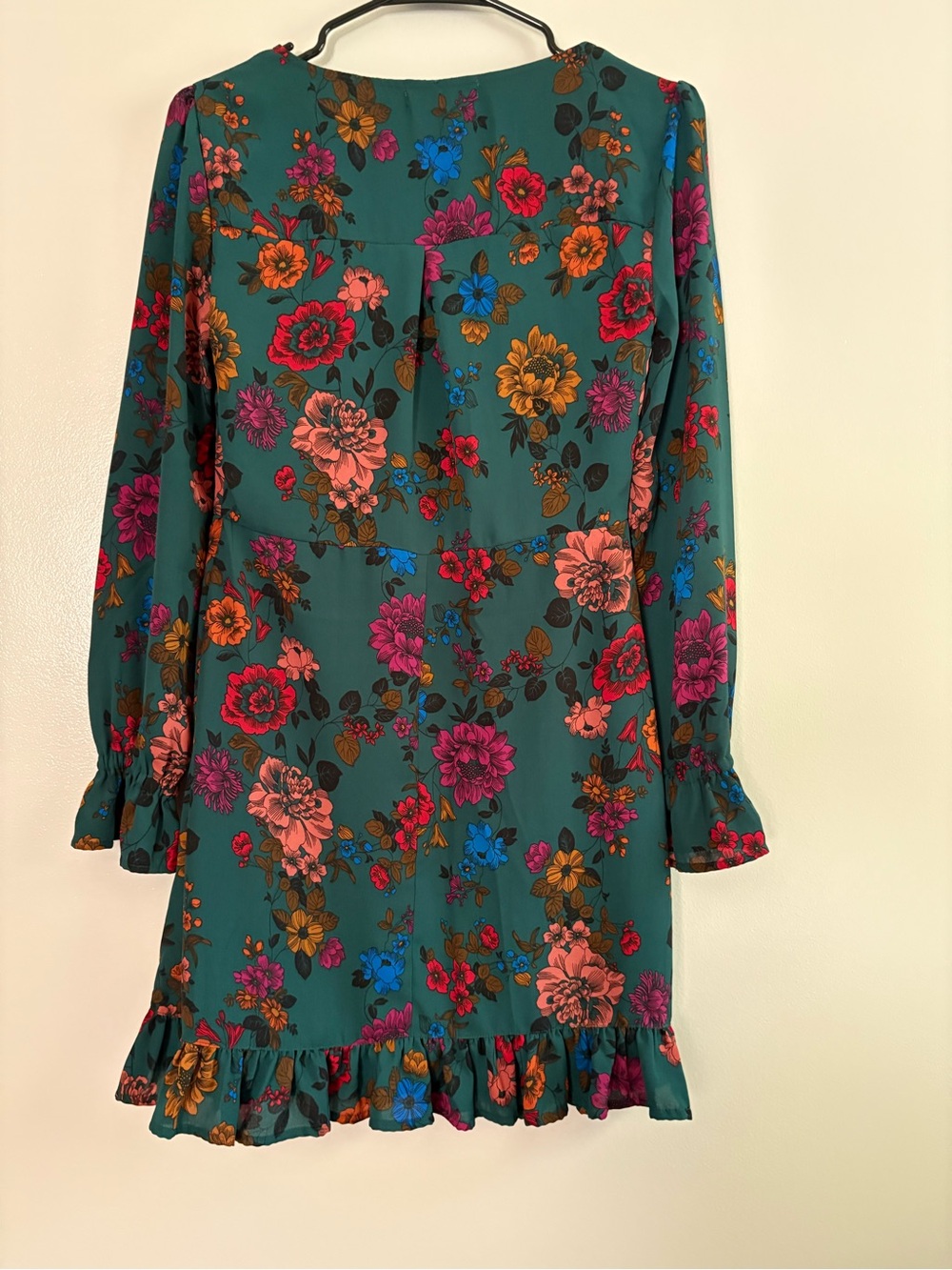 Jack by BB Dakota Size 0 Teal Floral Mini Dress Bishop Style Sleeves - Picture 7 of 12